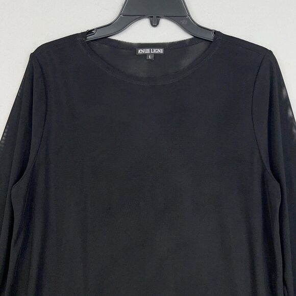 A'nue Ligne Shirt Women Large Black Sheer Mesh Basic Layer Minimal Boho Designer - Picture 2 of 12